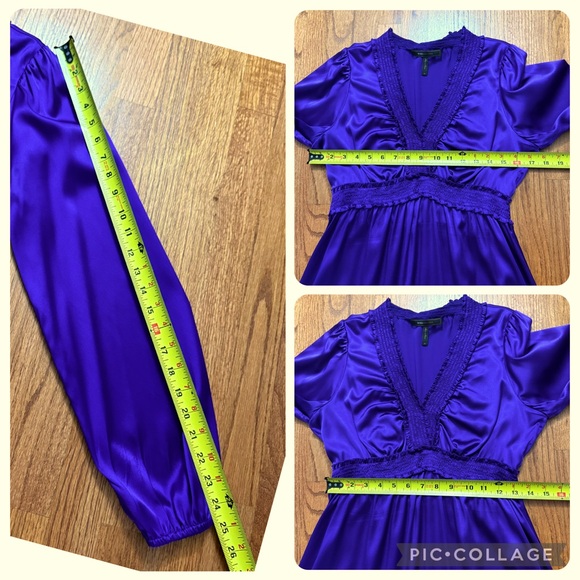 BCBGMaxAzria Persian blue silk V neck along sleeve dress size M - Picture 12 of 13